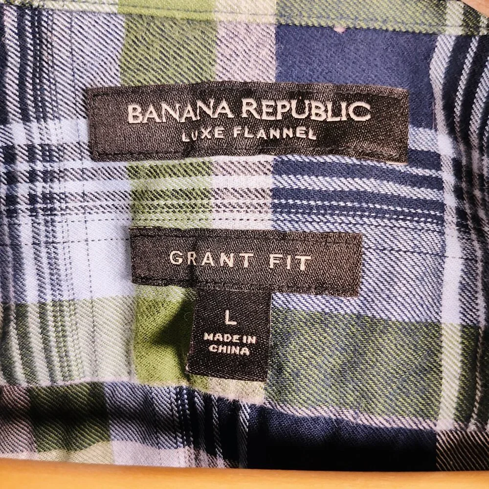 Banana Republic Men's Large Luxe Flannel‎ Grant Fit Plaid Long Sleeve Shirt